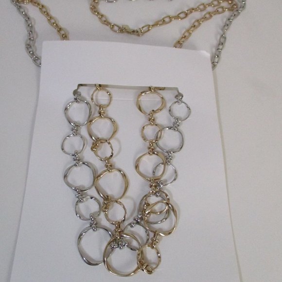 Banana Republic Gold and Silver Rattan Link Necklace NWT 45 each Set of 2 - Picture 5 of 14